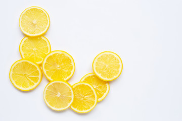 Fresh lemon slices on white background.