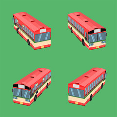 3d top view thai bus red green white transport car vehicle driver fare passenger autobus omnibus coach rail bench chair stool armchair seat mattress bolster hassock pad vector illustration eps10
