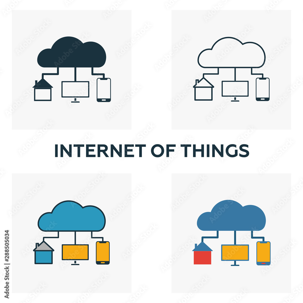 Poster internet of things icon set. four elements in diferent styles from industry 4.0 icons collection. cr