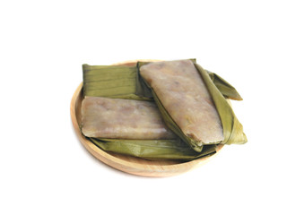 Banana tart or steamed banana cake on white background, Thai Vintage sweet dessert.