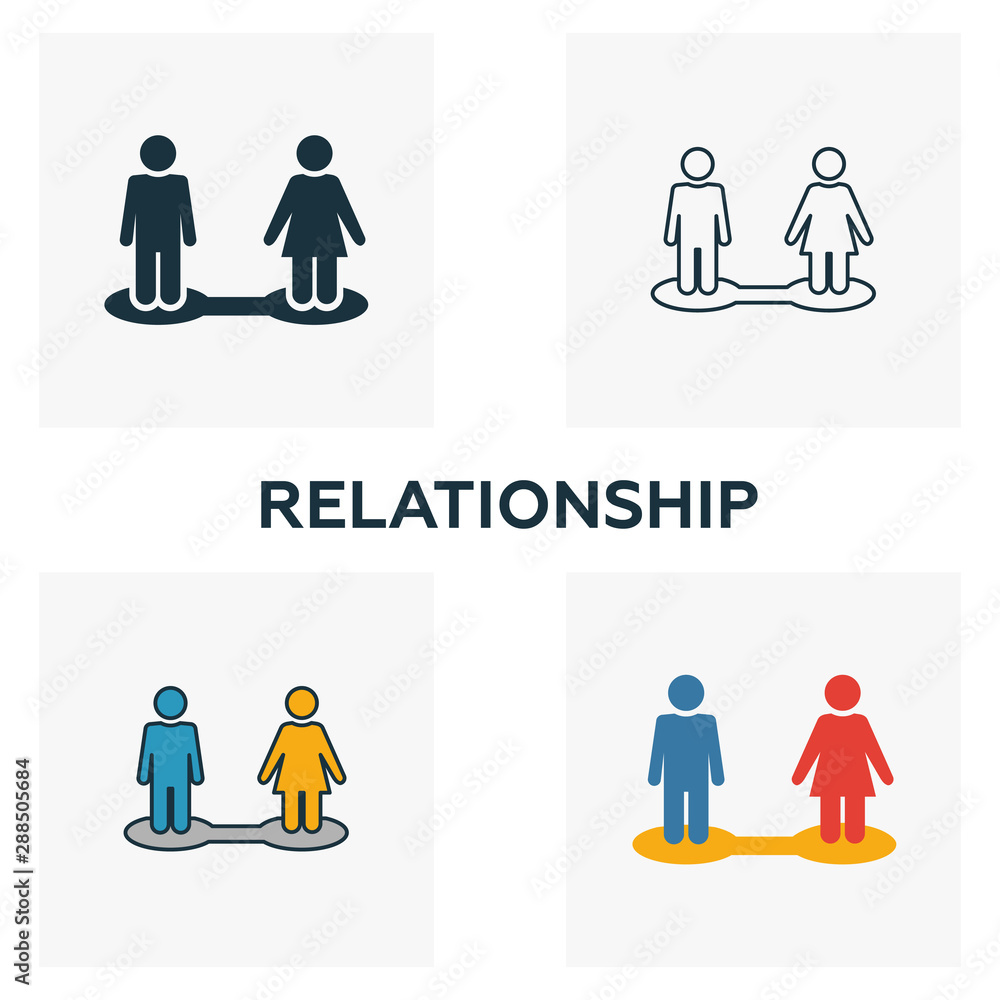 Poster relationship icon set. four elements in diferent styles from human resources icons collection. creat