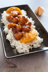 Orange Chicken on a Bed of Rice