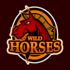 angry horse head mascot e-sports logo illustration cartoon style