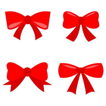 set of Red bow flat design isolated on white background