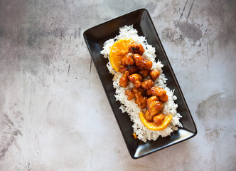 Orange Chicken on a Bed of Rice
