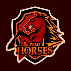 angry horse head mascot e-sports logo illustration cartoon style