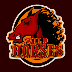 angry horse head mascot e-sports logo illustration cartoon style