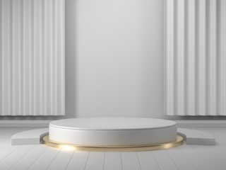 3d render image of white mockup podium background.