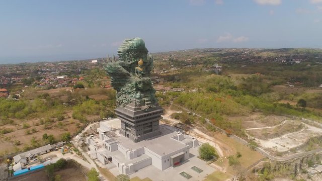 Aerial view statue hindu god garuda wisnu kencana Statue, Bali. Statue at entrance Garuda Wisnu Kencana Cultural Park.