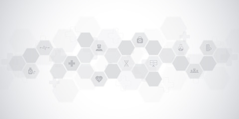 Abstract medical background with flat icons and symbols. Template design with concept and idea for healthcare technology, innovation medicine, health, science and research.