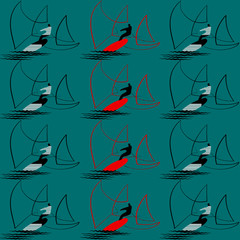 Illustrations on Illustrations on the theme of windsurfing and summer. Windsurfing and summer theme. Man athlete