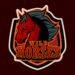 angry horse head mascot e-sports logo illustration cartoon style