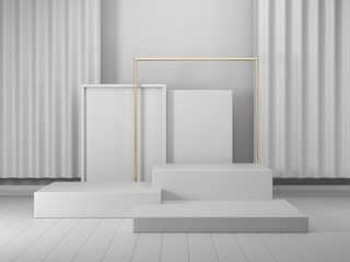 3d render image of abstract white color geometric cylinder podium background.minimalistic primitive shapes.shop display mockup for product.