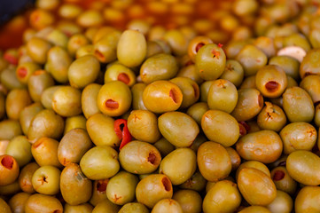 olives seasoned in sauce, traditional from Almagro
