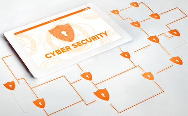 Cyber Security and Digital Data Protection Concept. Icon graphic interface showing secure firewall...