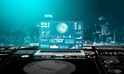 Big Data Technology for Business Finance Analytic Concept. Modern graphic interface shows massive...