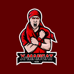 X hand sign mascot logo. the spirit of the mascot man logo