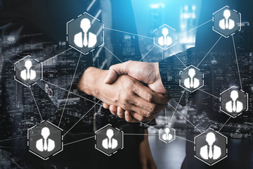 Human Resources Recruitment and People Networking Concept. Modern graphic interface showing...