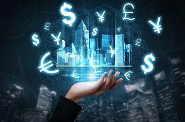 Finance and Money Transaction Technology Concept. Icon Graphic interface showing fintech trade...