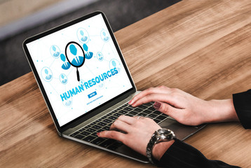 Human Resources Recruitment and People Networking Concept. Modern graphic interface showing...