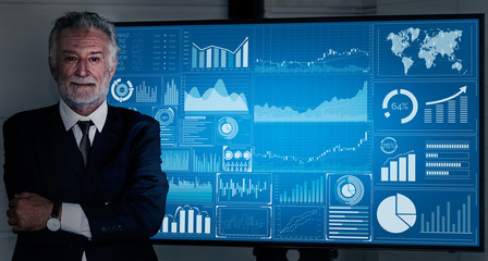 Data Analysis for Business and Finance Concept. Graphic interface showing future computer technology of profit analytic, online marketing research and information report for digital business strategy.