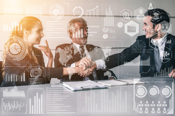 Big Data Technology for Business Finance Analytic Concept. Modern graphic interface shows massive...