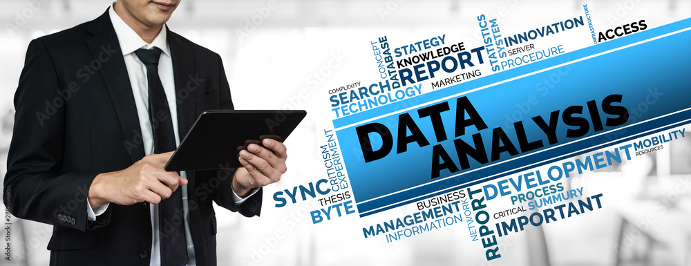 Poster data analysis for business and finance concept. graphic interface showing future computer technology