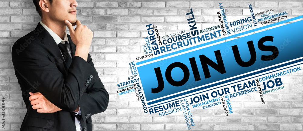 Poster human resources recruitment and people networking concept. modern graphic interface showing professi