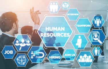 Human Resources Recruitment and People Networking Concept. Modern graphic interface showing...