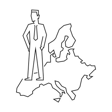 Businessman standing on European Union map. Outline illustration