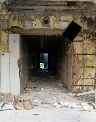 Entrance to the ruined building in the daytime