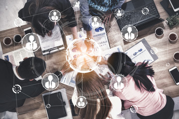 Human Resources Recruitment and People Networking Concept. Modern graphic interface showing...