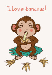 monkey eating banana isolated on white