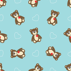 Blue Seamless Pattern with Teddy Bear