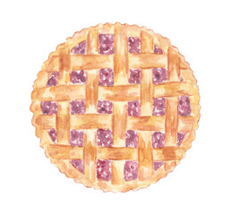 Watercolor pie isolated on white background.