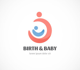 Birth, pregnant, family and baby care logo and symbol. Vector design