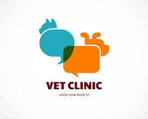 Pet shop, animals veterinary clinic, dog and cat logo, symbol. Vector design and illustration