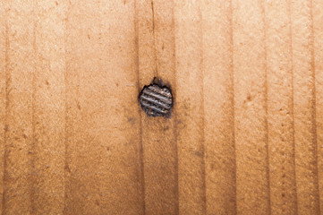 Nail in wooden wall close up. brown wood texture