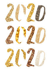2020 Numbers Collage with Different Cereals and Edible Seeds