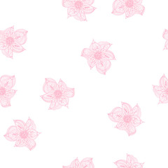 Seamless pattern of abstract hand drawn orchid. Retro flowers hand outline orchid, great design for any purposes. Outline vector. Nature background. Tropical plant. Floral design