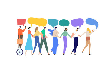 group of people hand in hand walking and talking among themselves.