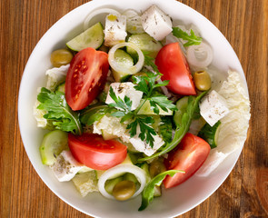 Greek Salad, Horiatiki or Village Salad with Feta Cheese