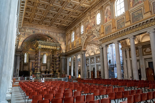 Panoramic view of interior of Basilica di Santa Maria Maggiore