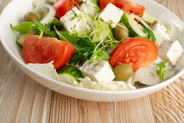 Greek Salad, Horiatiki or Village Salad with Feta Cheese