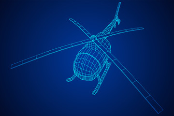 Helicopter aircraft vehicle. Wireframe low poly mesh vector illustration.