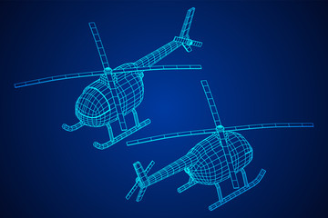 Helicopter aircraft vehicle. Wireframe low poly mesh vector illustration.