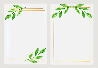 set of vector cards with watercolor leaves