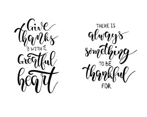 Thanksgiving Day lettering set. Give thanks. Hand written Vector Design