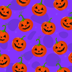 Vector graphics. Halloween pattern. Cartoon illustration with pumpkins. Cute Halloween background.  