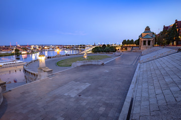 Szczecin by night.  View of the Haken terracess, view of the Odra river